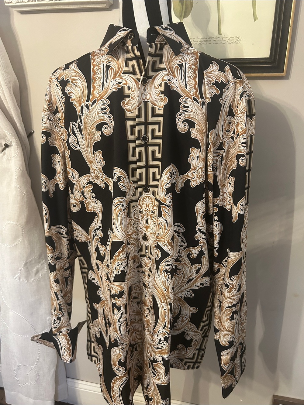 Premier Black and Gold Baroque Print Dress Shirt